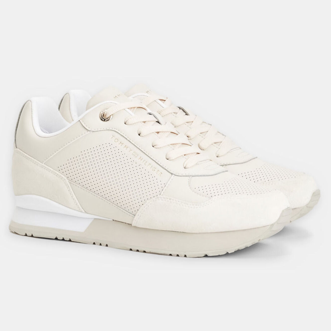Tommy Hilfiger Baskets running en Cuir Knitted Wedge beige clair