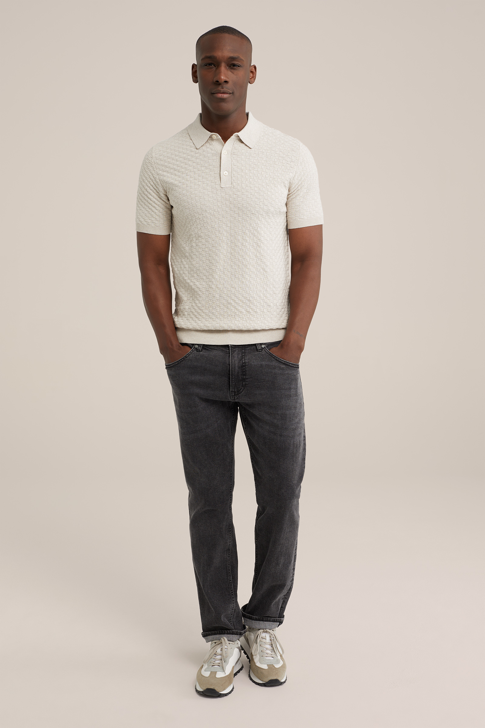 fijngebreide polo met structuur WE Fashion Beige