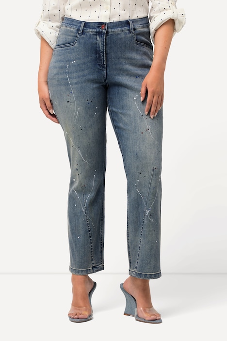 Jeans Mandy, Farbspritzer, Ziernaht, weites Bein
