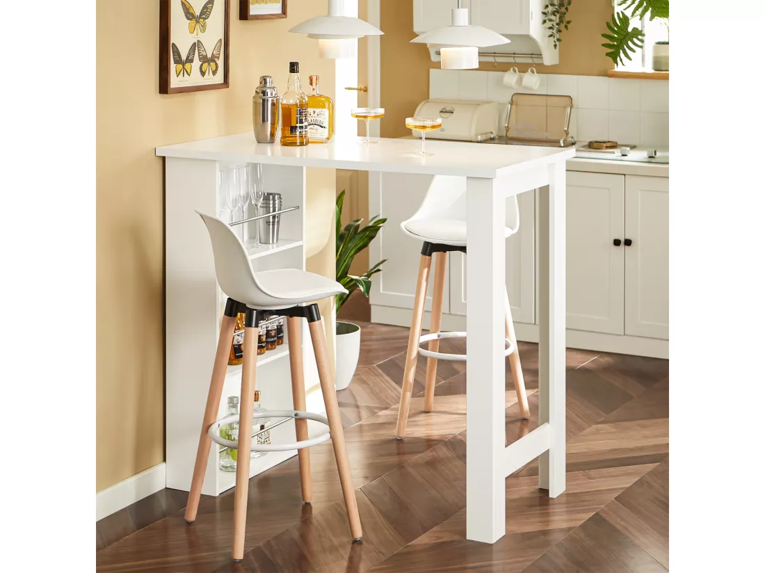 Table Haute De Bar Mange-debout Cuisine Avec Rangements, Blanc, Fwt17-w