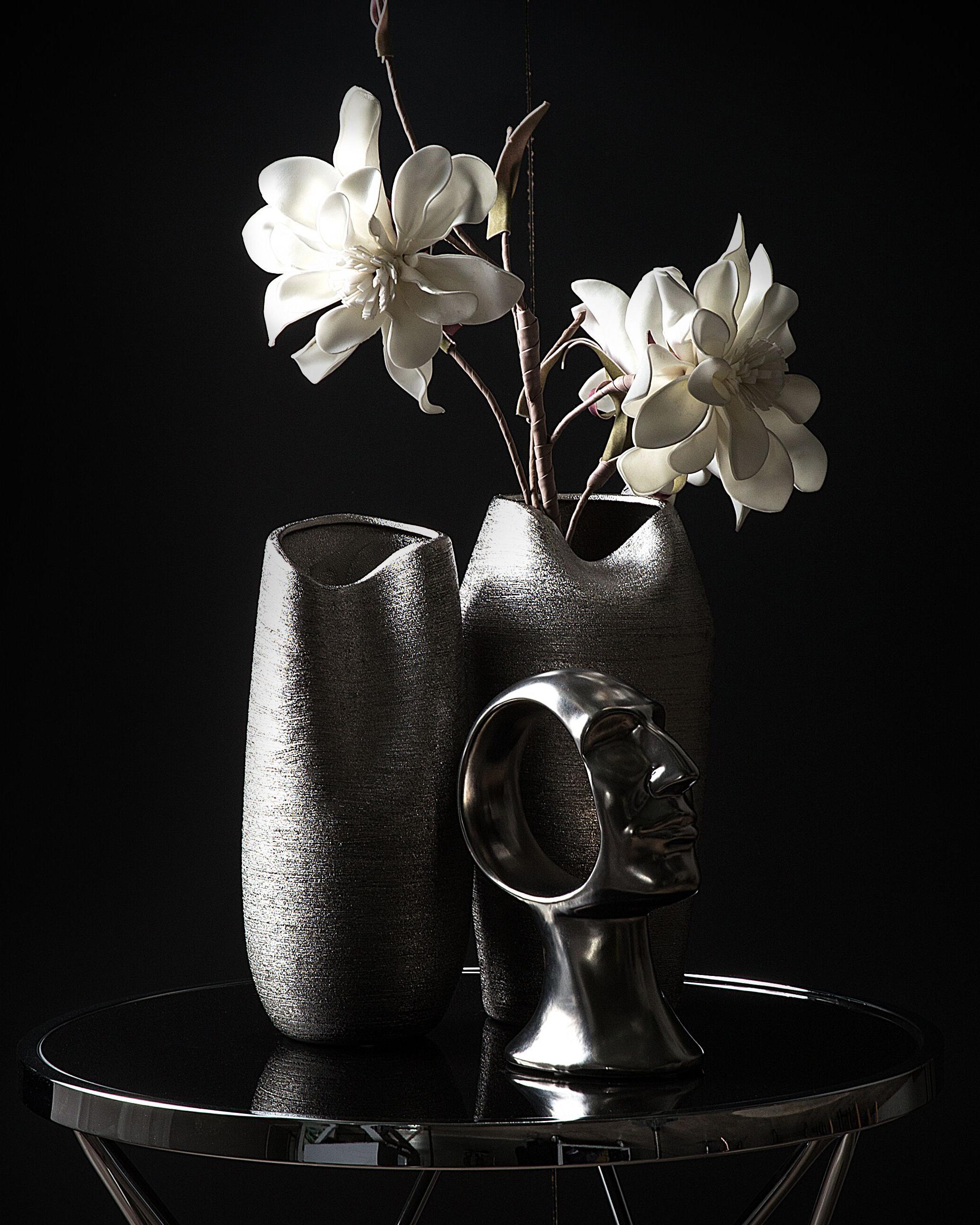 Decoratieve vaas APAMEA Steengoed 33 cm Zilver