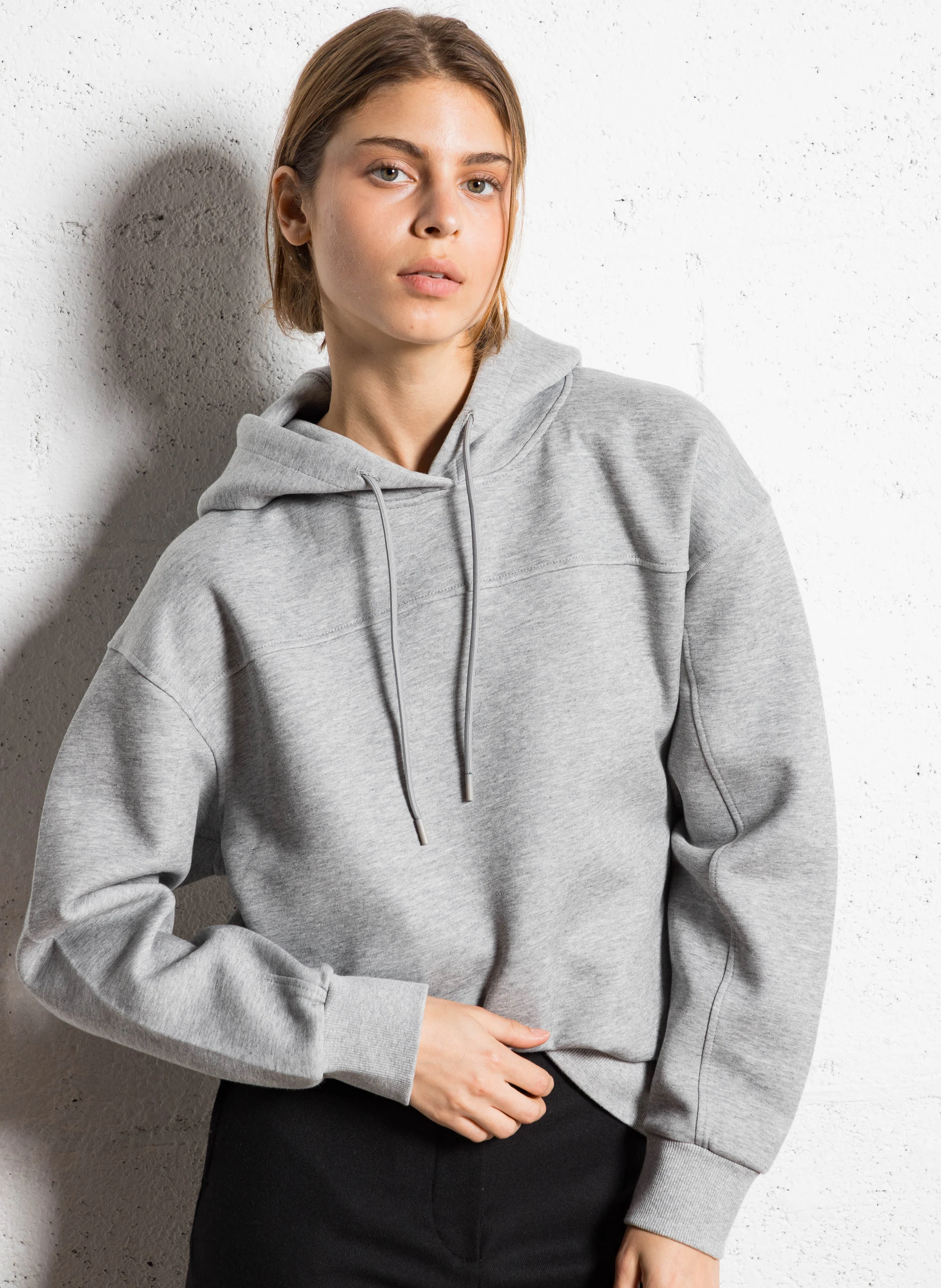 GAEL / LE - Sweat court à capuche en coton mélangé | Gris