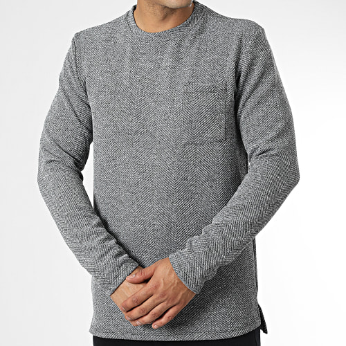 Tee Shirt Poche Manches Longues Gris Chiné