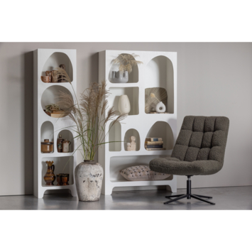 WOOOD fauteuil Job donkergroen teddy stof draaibaar