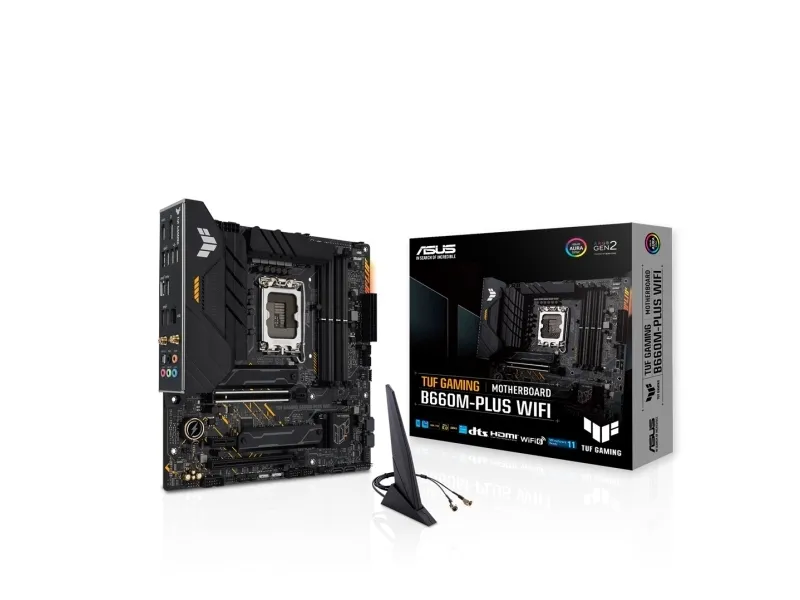 ASUS TUF GAMING B660M-PLUS WIFI - Bundkort - micro ATX - LGA1700 sokkel - B660 Chipset - USB-C Gen 2x2, USB 3.2 Gen 1, USB 3.2 Gen 2, USB-C Gen1 - 2.5 Gigabit LAN, Wi-Fi 6, Bluetooth - onboard grafik (CPU påkrævet) - HD Audio (8-kanaler)