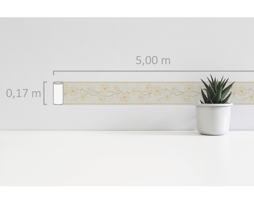 Zelfklevende rand 3843-17 Alleen Rand bloemrank beige crème 5 m x 17 cm