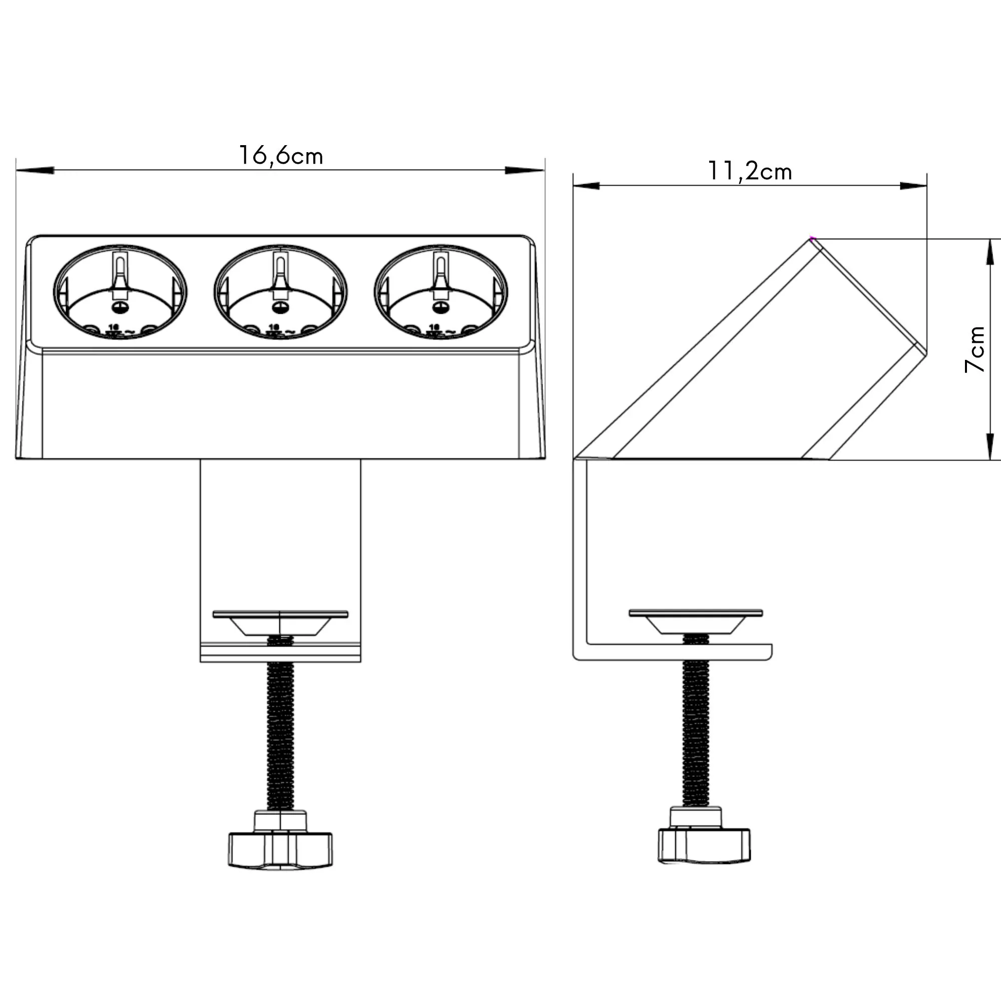 Luxor 3-fach Steckdose, EU-Schutzkontakt, 2m Kabel, Tischklemme, Untertischmontage, Bürosteckdose, Mehrfachsteckdose Tisch, 230VAC, Schreibtischsteckdose, Flexibel montierbar, Kabelmanagement, 16A