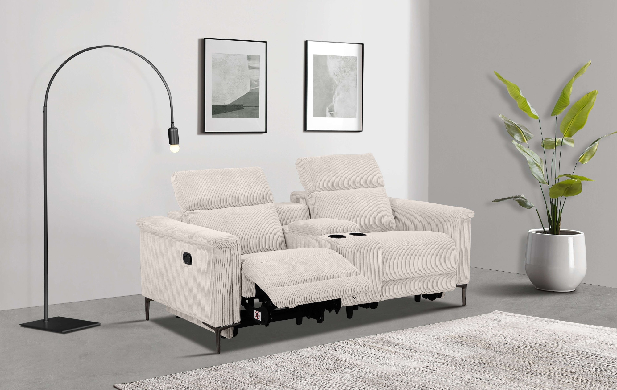 Home affaire 2-Sitzer »Lund in Cord, 2er-Kinosofa, TV-Sessel, Multimedia-Sofa, USB-A,« m. elektrischer o. manueller Relaxfunktion, Getränkehalter u. Staufach