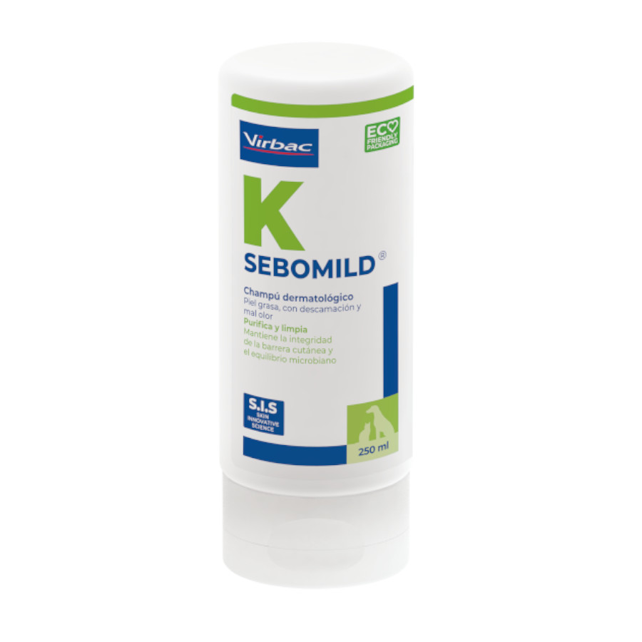 Shampoo Virbac Sebomild para pele oleosa em cães e gatos.
