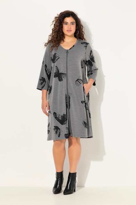 Kleid, Schmetterlinge, 2-Wege-Zipper, V-Ausschnitt, 3/4-Arm