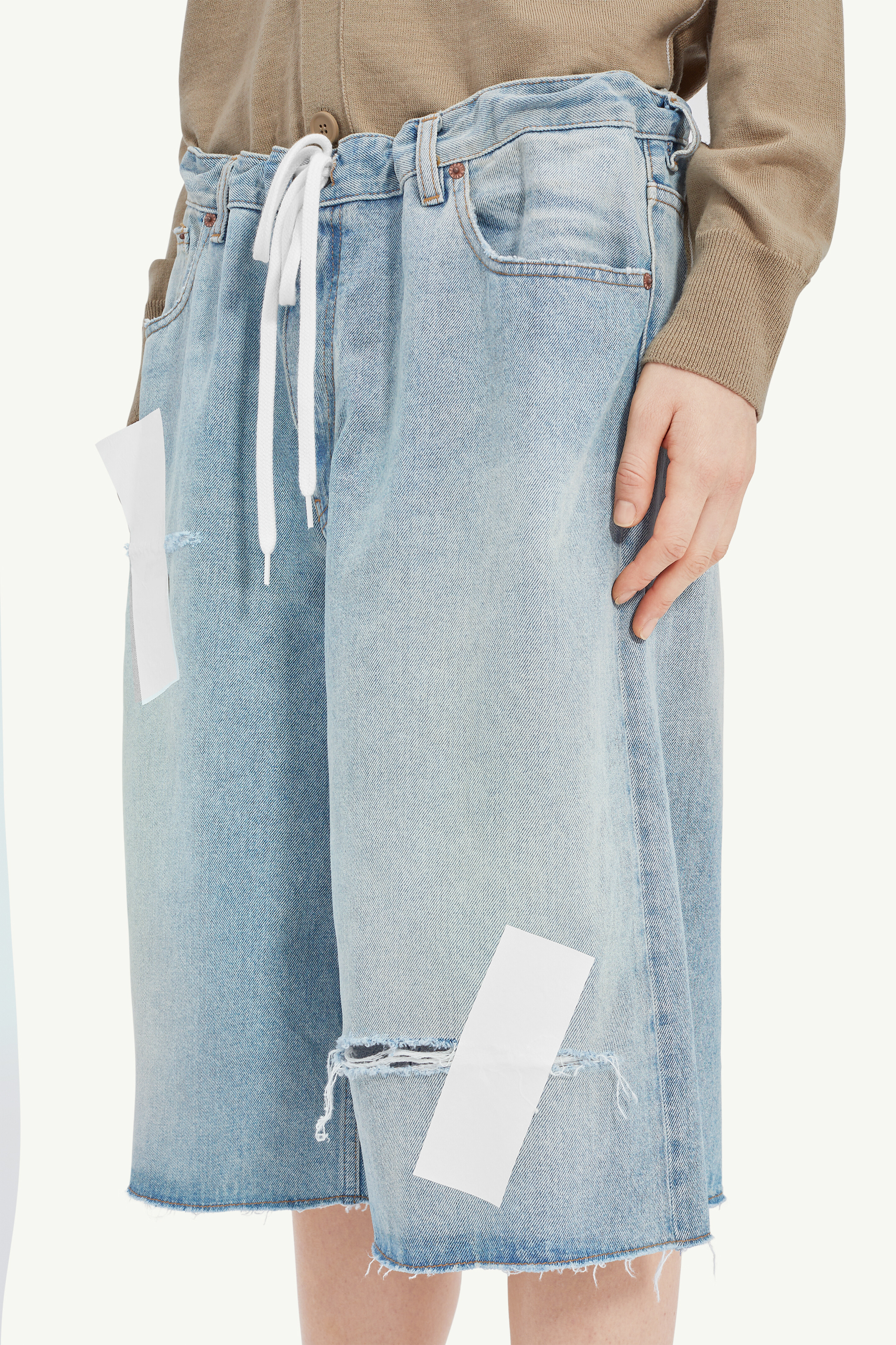 Light Blue Taped Denim Shorts