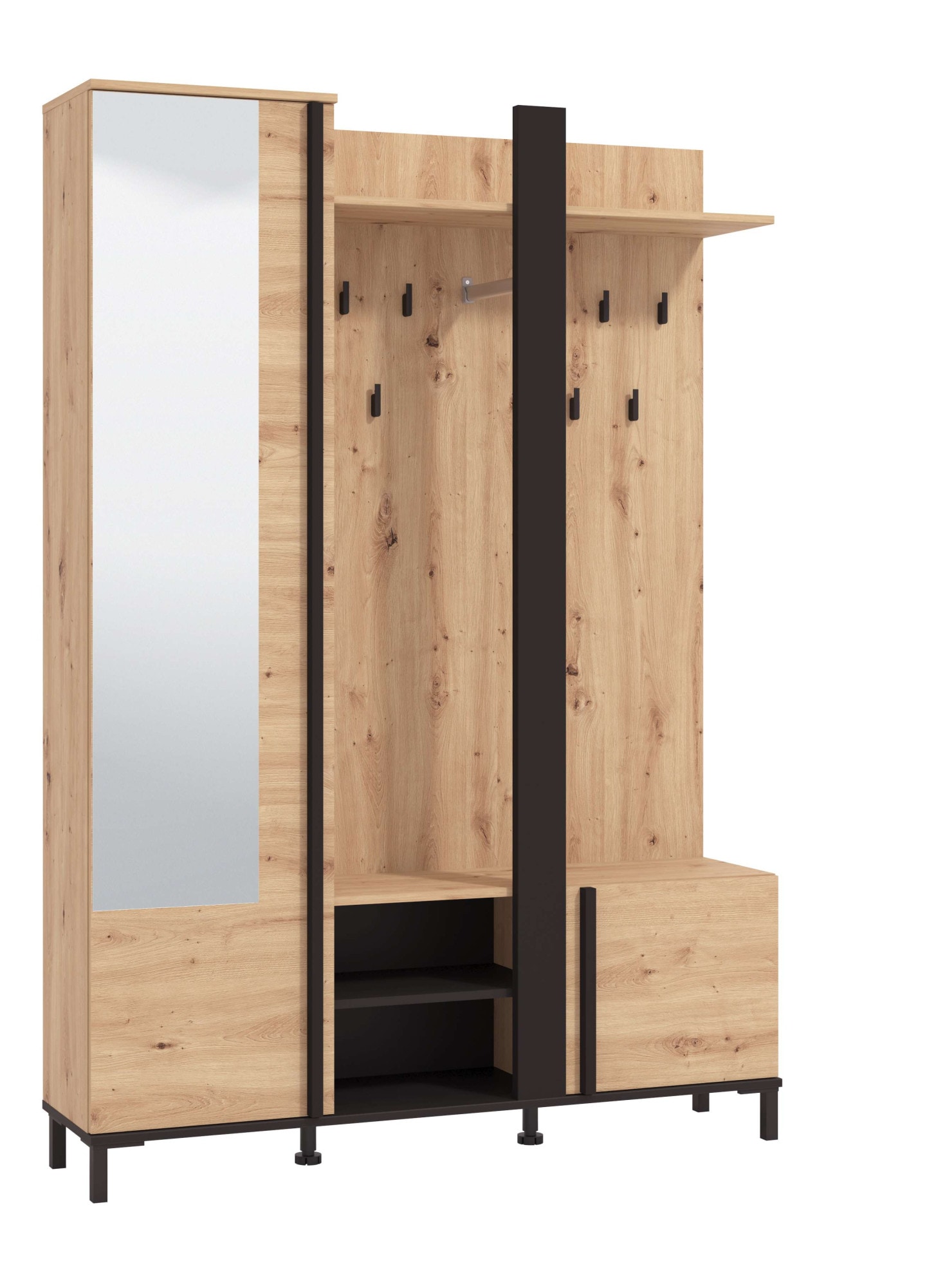 Home affaire Kompaktgarderobe »Nino Flurgarderobe, Dielenschrank, Flurmöbel, Garderobe, Breite 135 cm« Schuhschrank, Spiegel, Haken, viel Stauraum, ideal für kleine Räume