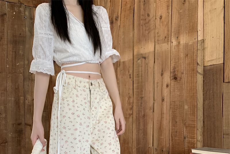 Kenning - Mid Rise Floral Wide Leg Jeans