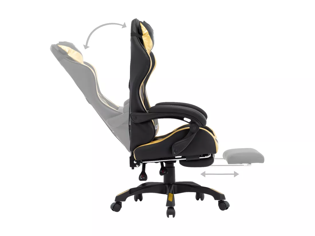 Fauteuil de jeux vidéo avec repose-pied Doré et noir Similicuir