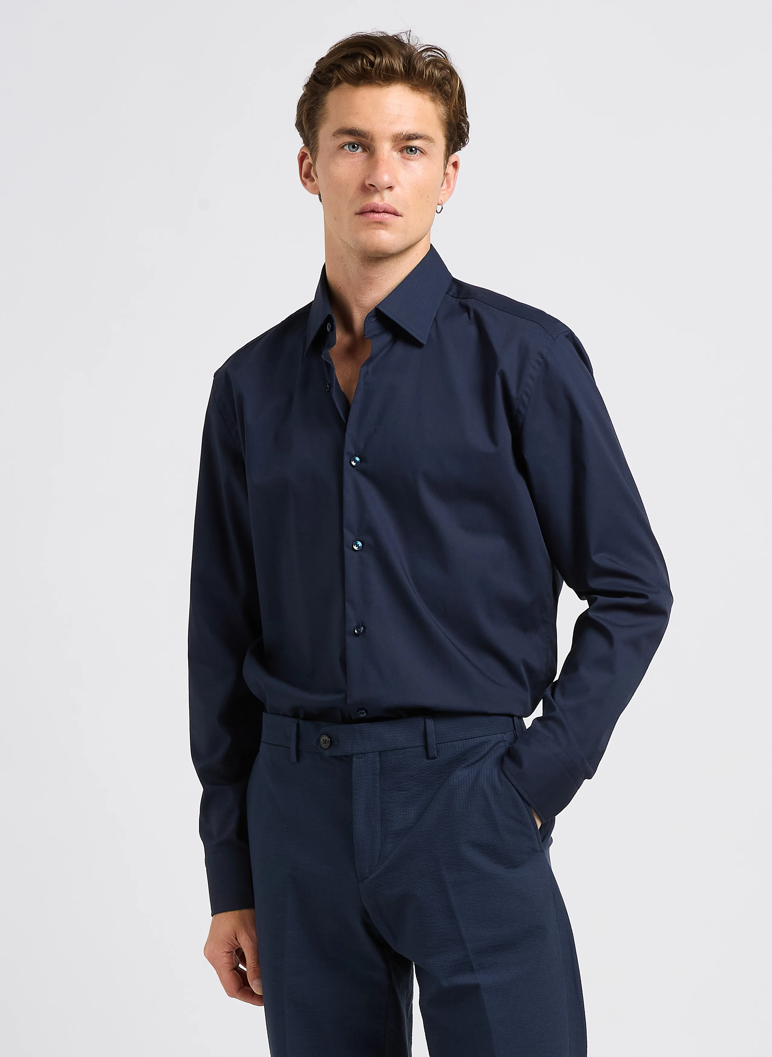 Chemise slim fit en coton mélangé | Bleu
