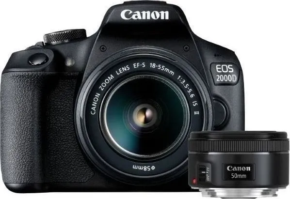 Canon EOS 2000D - Digitalkamera - SLR - 24.1 MP - APS-C - 1080p / 30 fps - 3x optisk zoom EF-S 18-55 mm IS STM og EF 50 mm f/1.8 STM objektiver - Wi-Fi, NFC