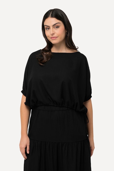 Bluse, Leinenmix, Oversized, U-Boot-Ausschnitt, Halbarm