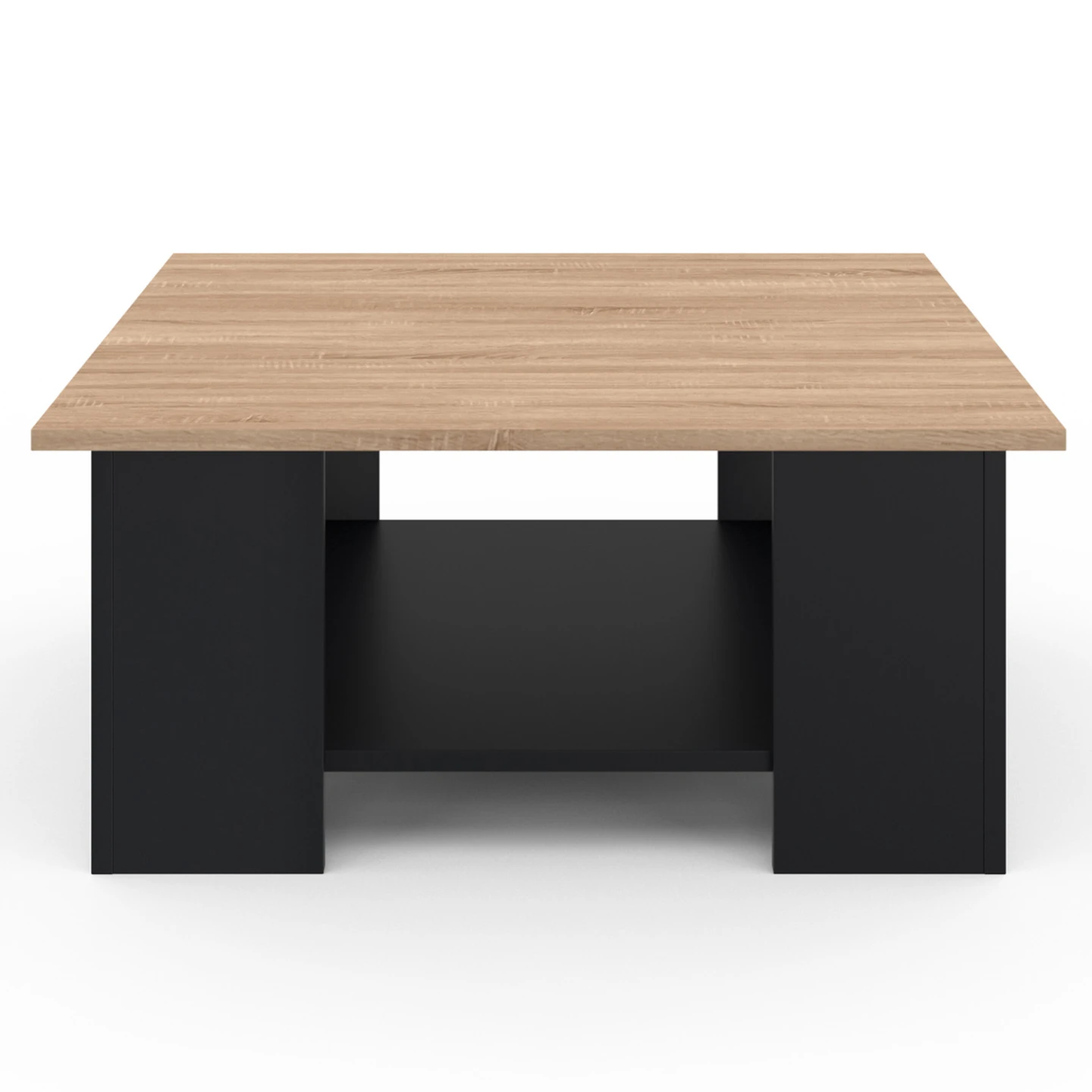 Table basse carrée ELI noire plateau façon hêtre