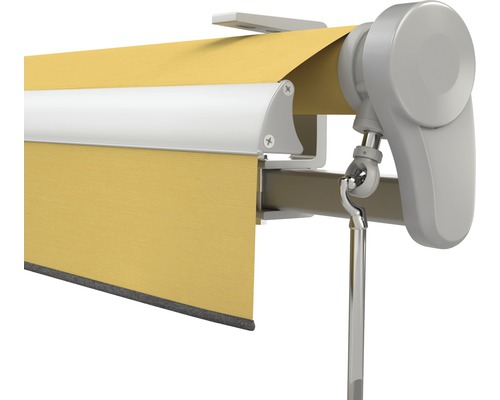 SOLUNA knikarmzonnescherm Trend 2,5x2 Stoffen design U415 Frame zilver geanodiseerd incl. motor, wandschakelaar en noodhandzwengel