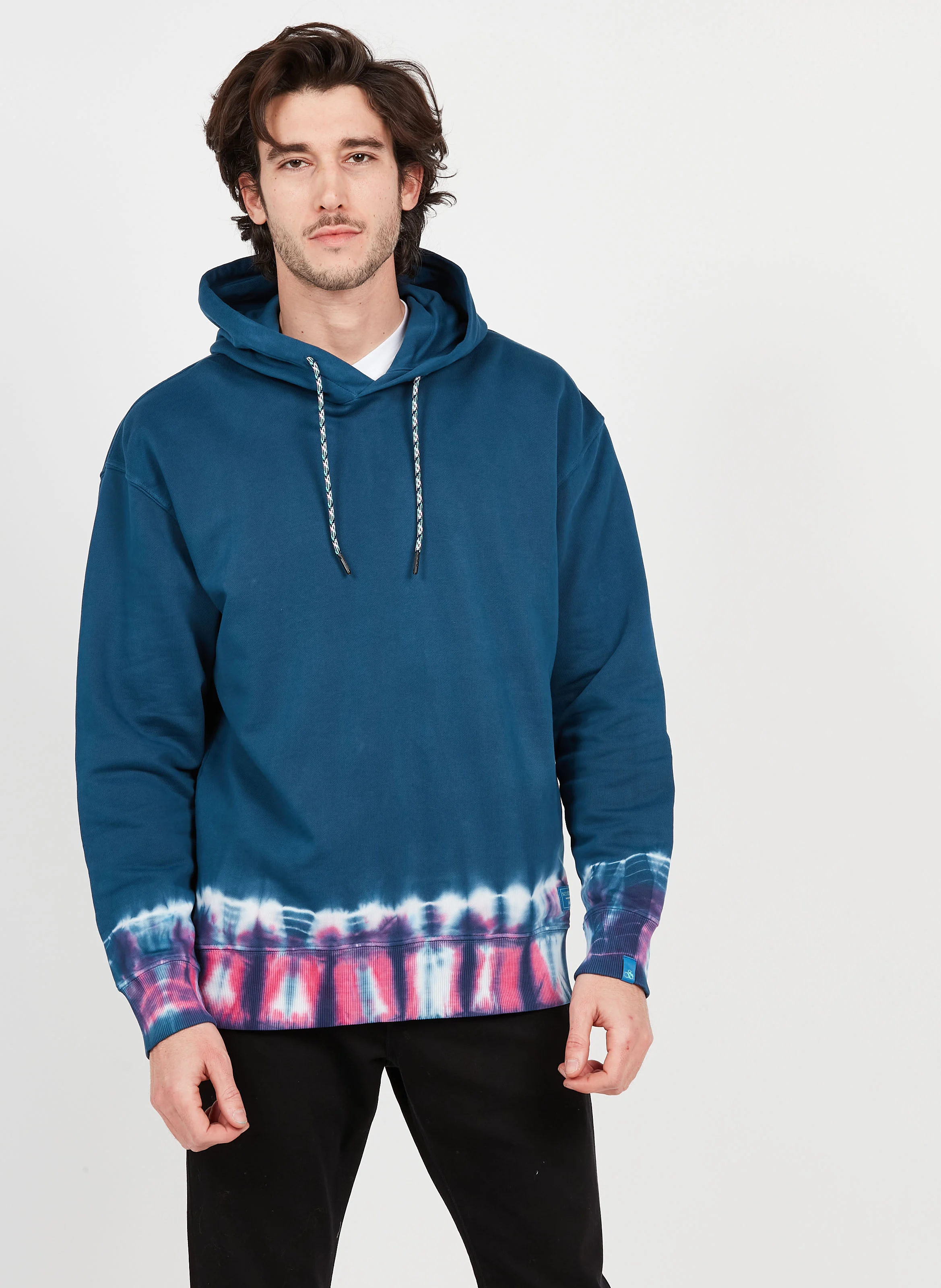 Sweat à capuche loose-fit imprimé tie and dye en coton | Noir
