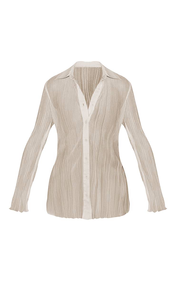 Crème Ensemble Coordonné Chemise Plissée Transparente