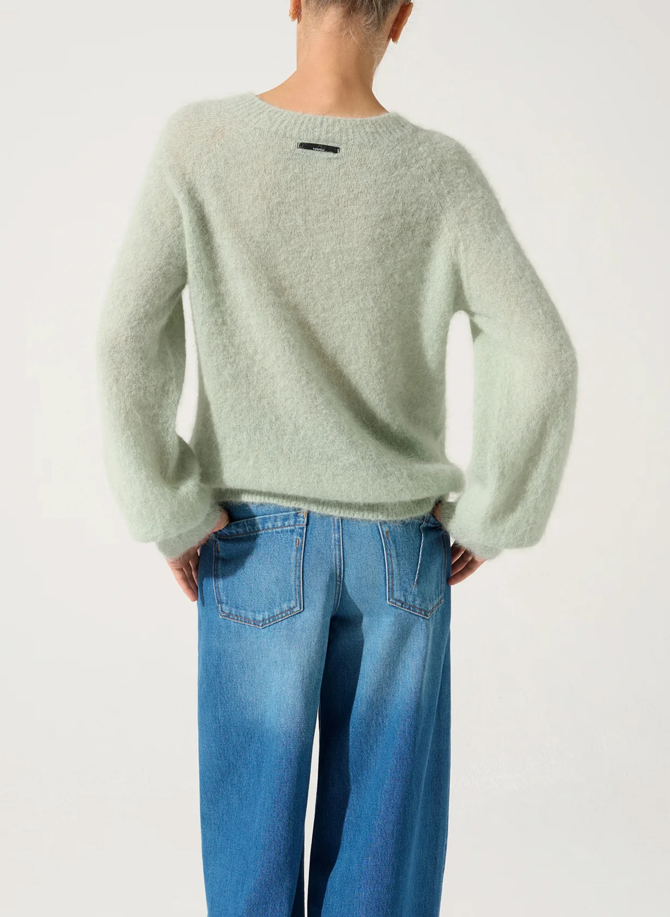 Pull droit col rond en alpaga mélangé | Vert