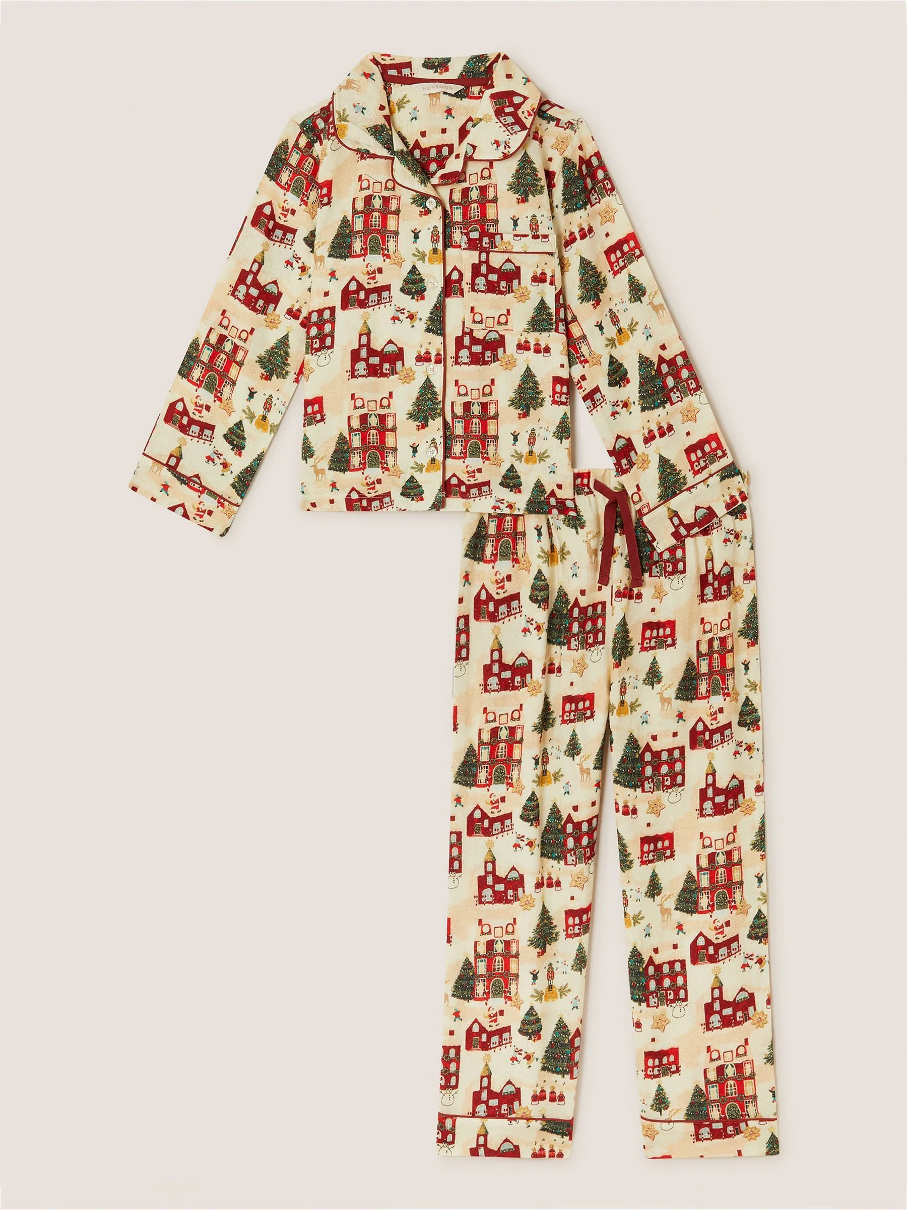 Monsoon lange pyjama's set met Kerstmis tafereel print