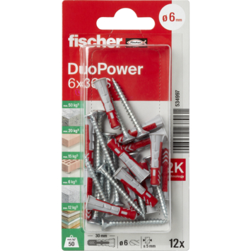 Fischer Universeelplug DuoPower 6x30mm met schroef 12 stuks