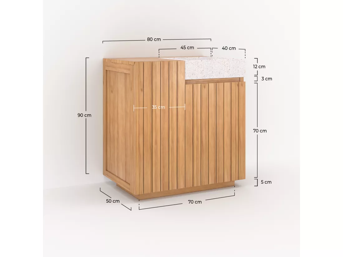 Meuble de salle de bain en bois avec vasque intégrée 80 cm - Noa