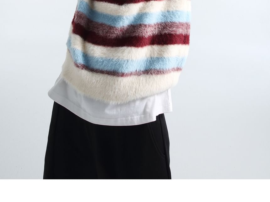 Zoslane - Kleurblok Fluffy gebreide hoodie
