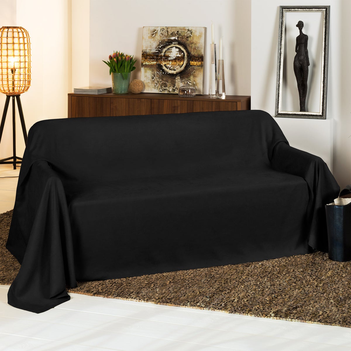 Beautissu Romantica bedsprei, suède look, 210x280cm, zwart