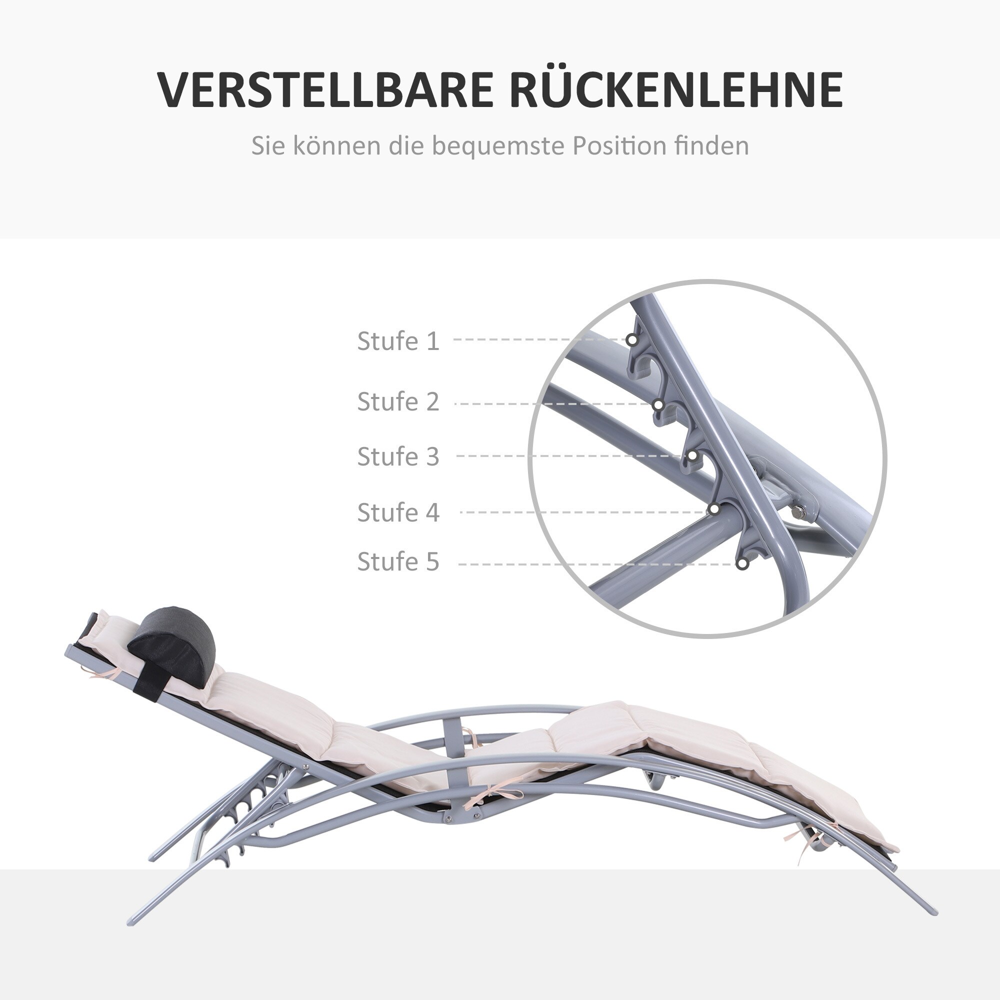 Outsunny Sonnenliege mit Liegematte 170 x 64 x 82 cm (LxBxH)