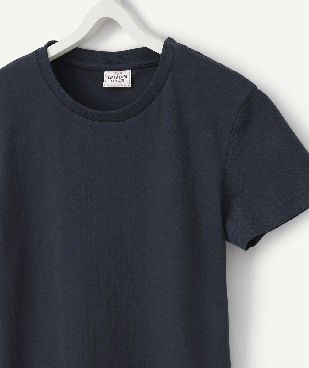 T-SHIRT UNI GARÇON EN COTON BIOLOGIQUE BLEU MARINE