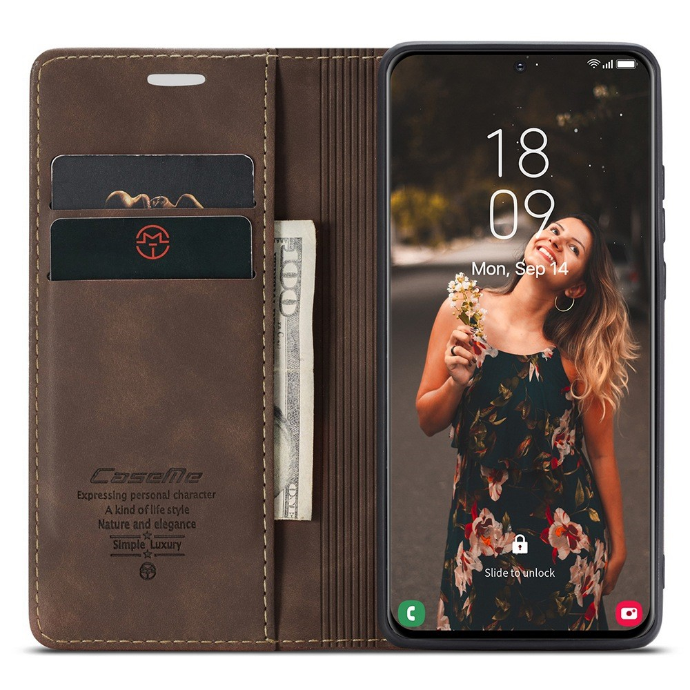 Samsung Galaxy S21 FE 5G Leder Tasche Flip Wallet Etui mit Kartenfächern - Dunkelbraun