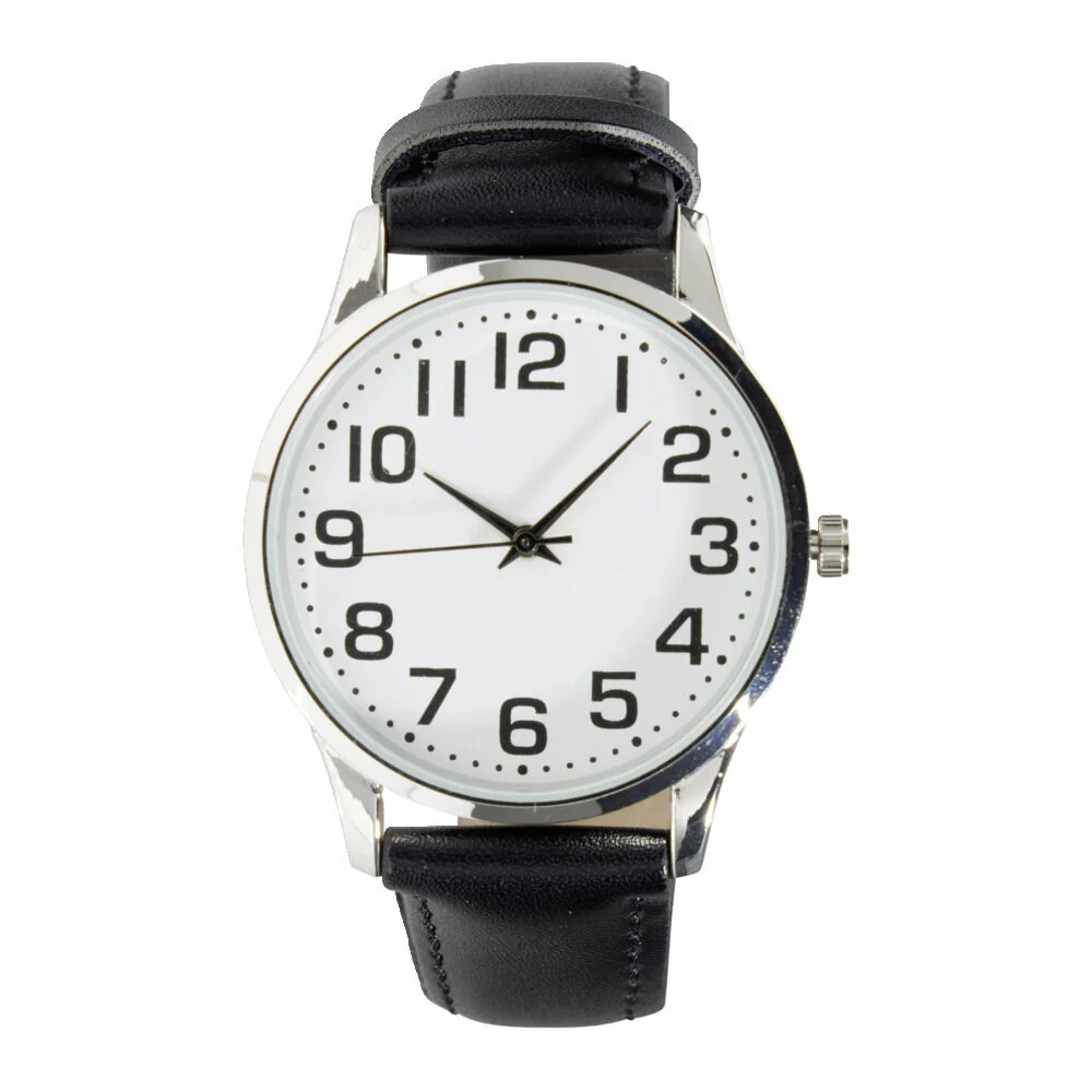Montre homme cadran rond acier argenté bracelet simili Ø3,5xH23,5cm (2 modèles)