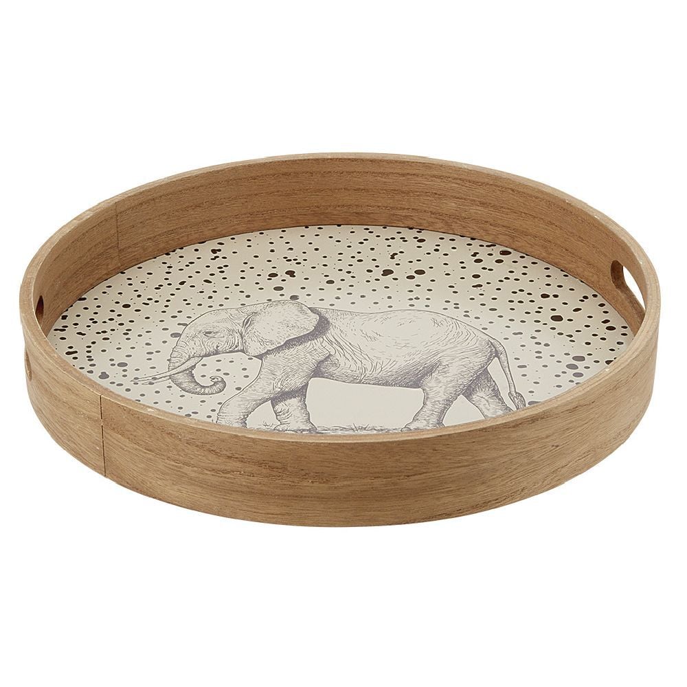 Plateau rond naturel motif éléphant