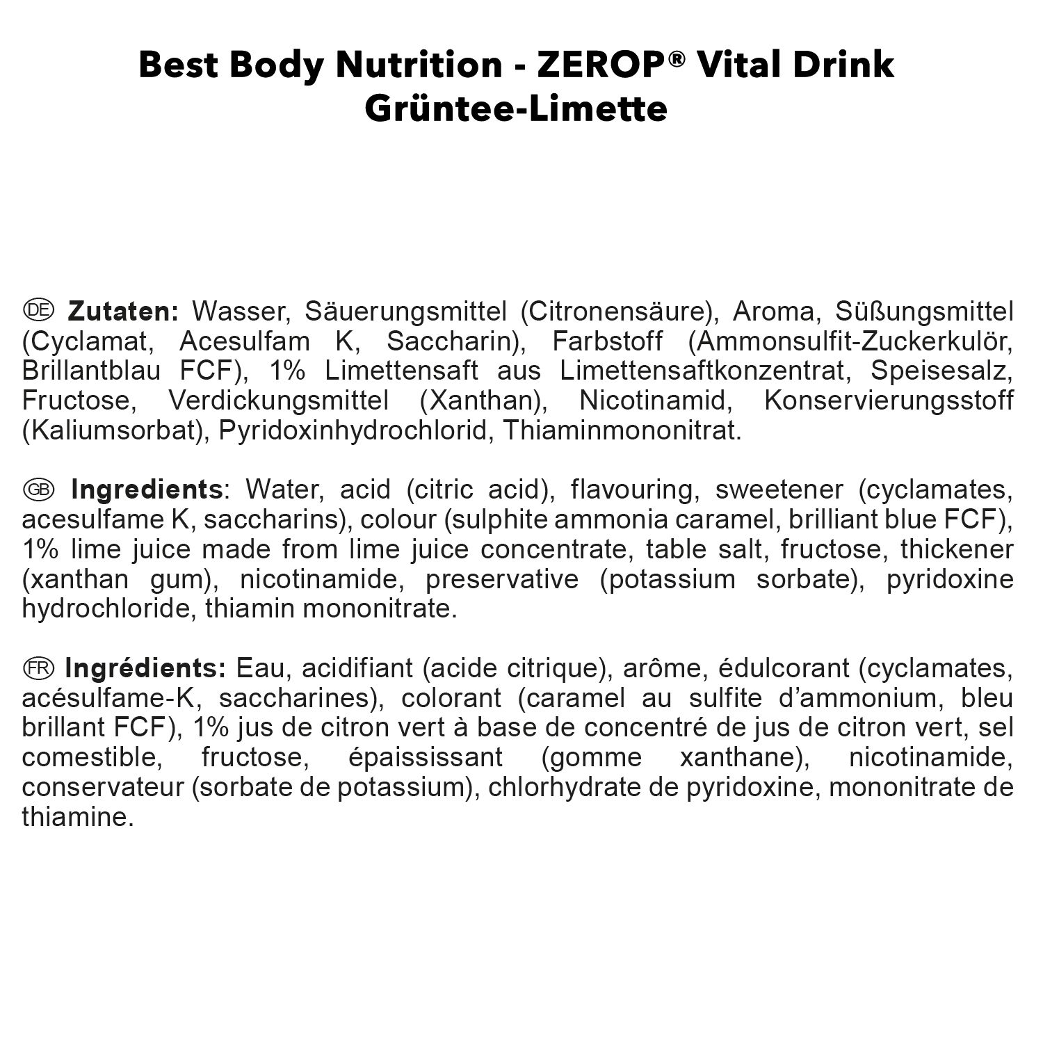 BEST BODY NUTRITION VITAL DRINK ZEROP® GRÜNTEE LIMETTE 1000 ml