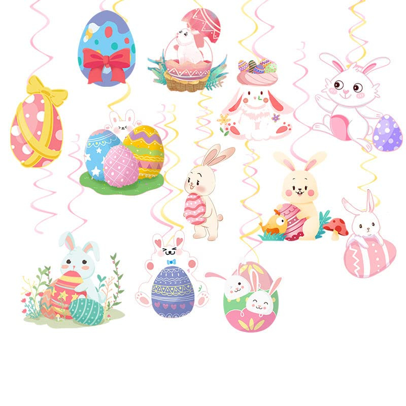 (25-tlg. Set) Happy Easter Oster Girlande Party Dekoration Accessoire Banner   Spiral Girlande - Osterhase / Osterei