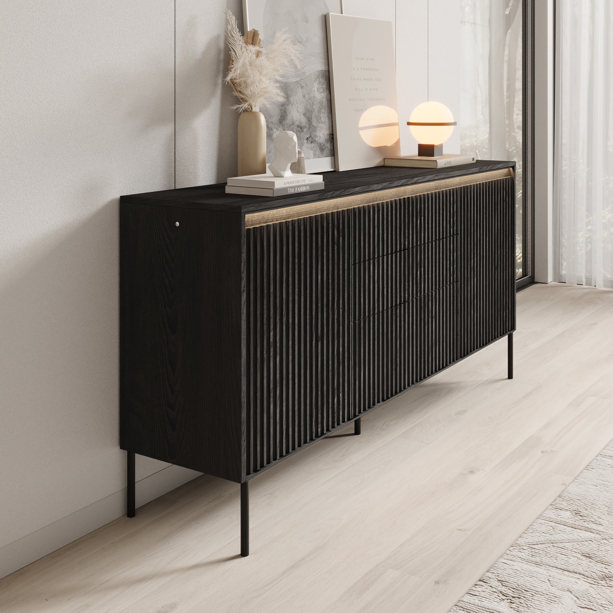 Meubella - Dressoir Timoteo - Mat zwart - 166 cm