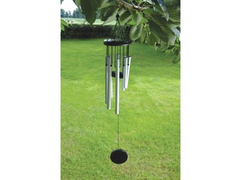 Esschert Design Windspiel aus Aluminium Kleineres Windspiel aus Holz und Kunststoff mit 8 Aluminiumröhrchen