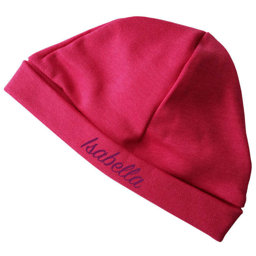 Tanjo Mütze mit Name bestickt - Bio Baumwolle pink