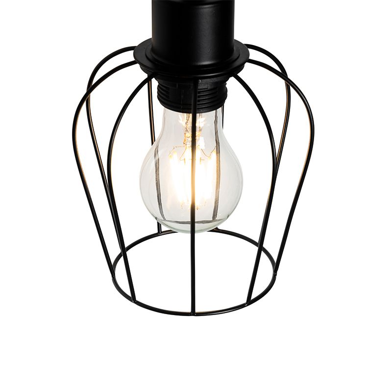 Landelijke wandlamp zwart met hout - Stronk