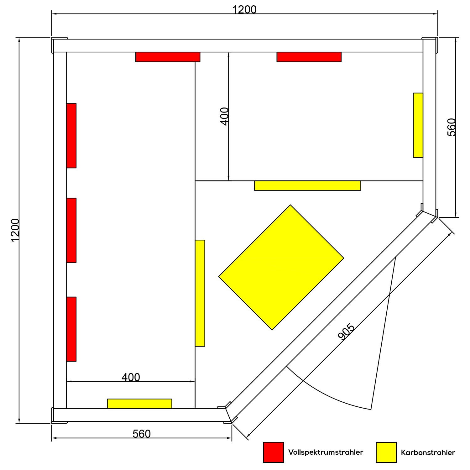 Dewello® Infrarotkabine Infrarotsauna LAKEFIELD 120cm x 120cm inkl. 5 Vollspektrumstrahler, 5 Karbonstrahler, 2 Personen