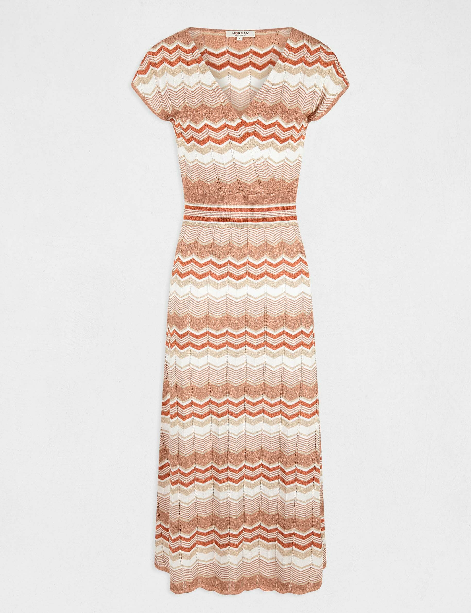 Robe pull longue droite imprimé chevron vieux rose femme - vieux_rose