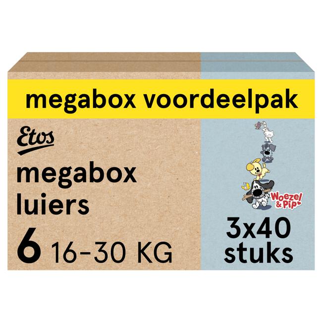 Etos Woezel & Pip Luiers Extra Large Megabox Voordeelpak Maat 6 16-30 kg120 stuks