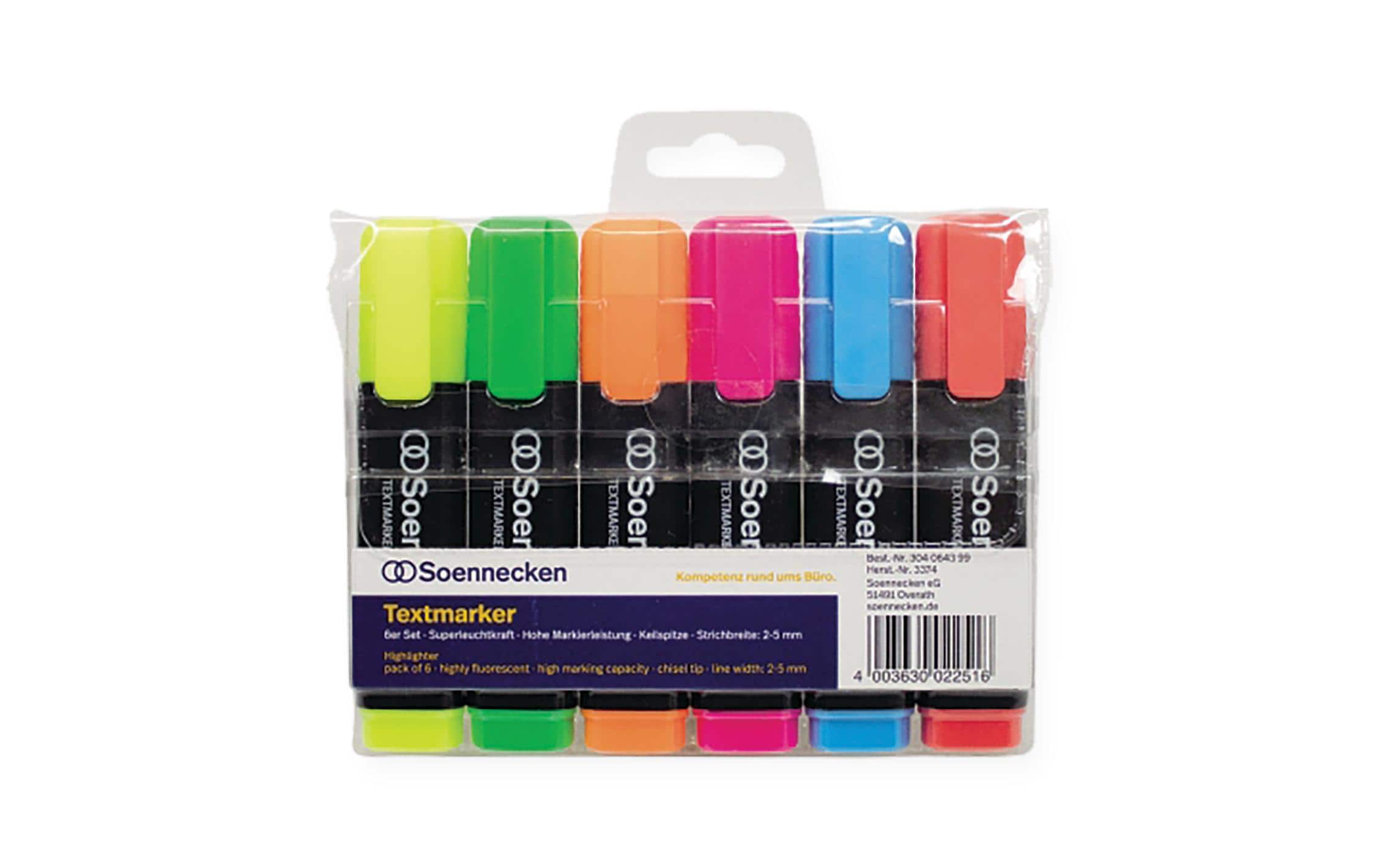 Textmarker 6er Etui, MehrfarbigTextmarker mit Tinte auf Wasserbasis