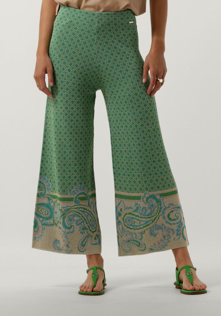 LIU JO groene liu jo wijde broek pantalone maglia jacquard
