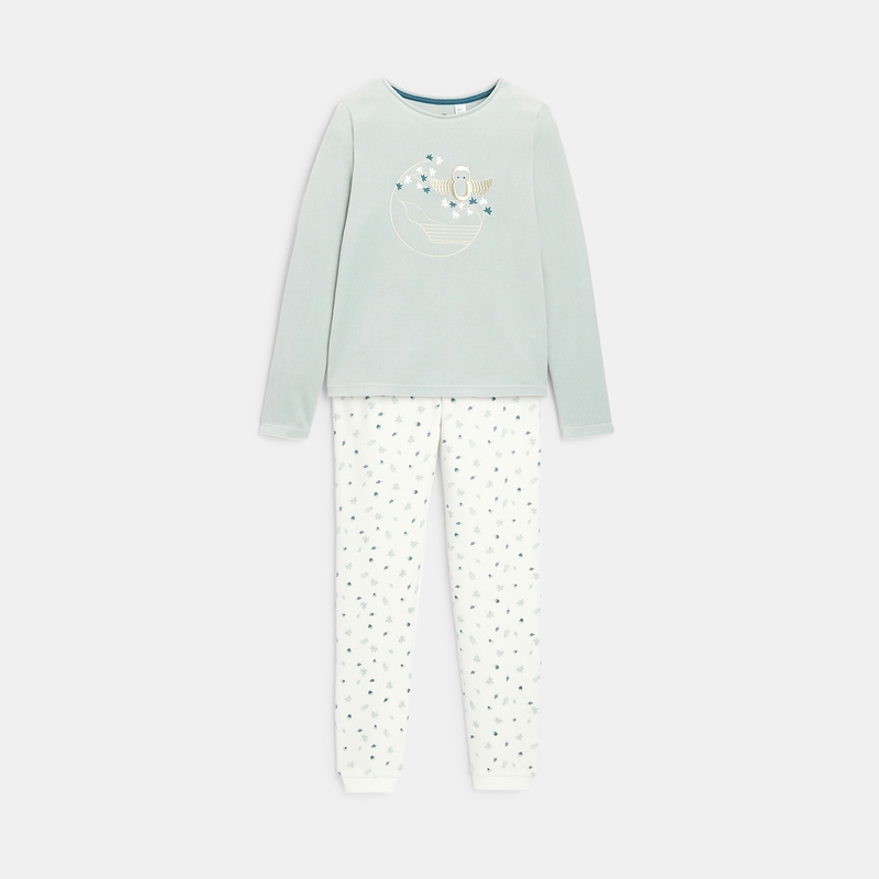 Pyjama 2 pièces en velours vert fille