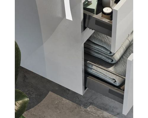 NELSON badkamermeubelset, afmetingen (B x H x D): 60 x 200 x 46 cm, frontkleur: hoogglans wit, 4-delige badkamermeubelset met keramische wastafel, spiegel en badmeubel
