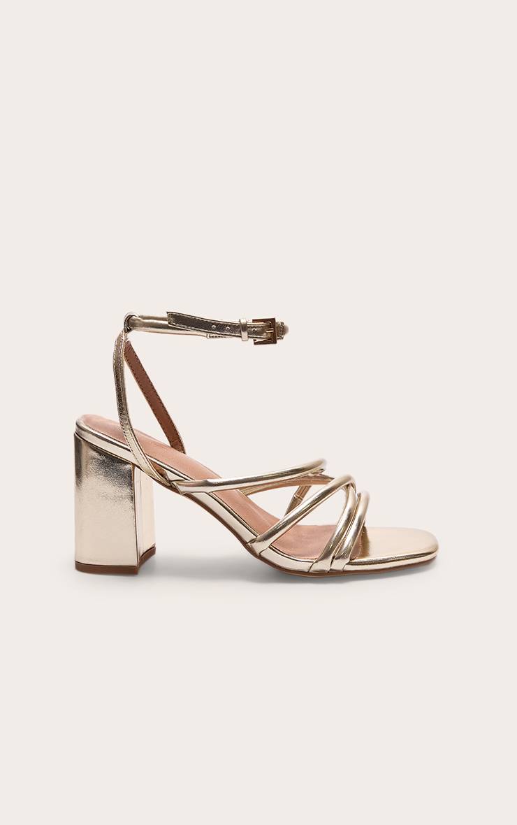 Doré Sandales À Talons Carrés En Synthétiquecuir Bout Rond Multi-brides